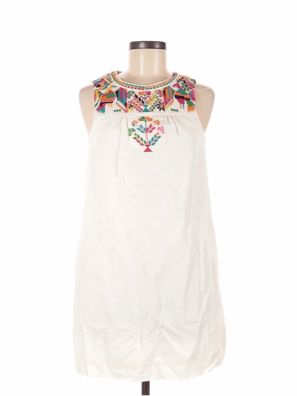 Madewell White Mini Dress with Multicolor Embroidery